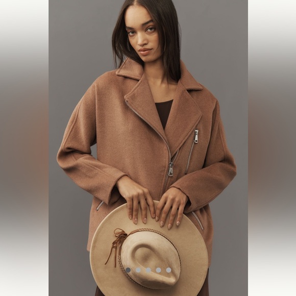 Anthropologie NWT Maeve Longline Moto Wool-Blend Jacket size L. - Picture 3 of 17